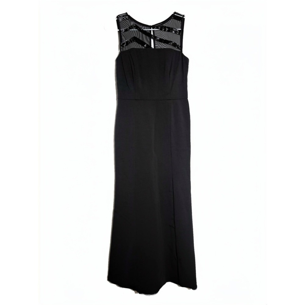 Lauren Ralph Lauren Black Beaded Mesh Yoke Evening Gown Maxi Dress Size 2 - Picture 2 of 8
